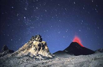 Night-time scene inside the active crater of Lengai